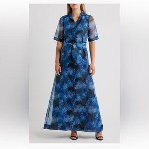 Julia Jordan Tie Belt Organza Short Sleeve Maxi Cocktail Dress 6